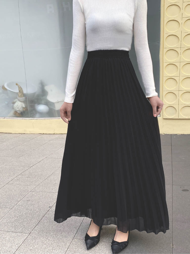 Chiffon Pleated Maxi Skirt (L-23303)