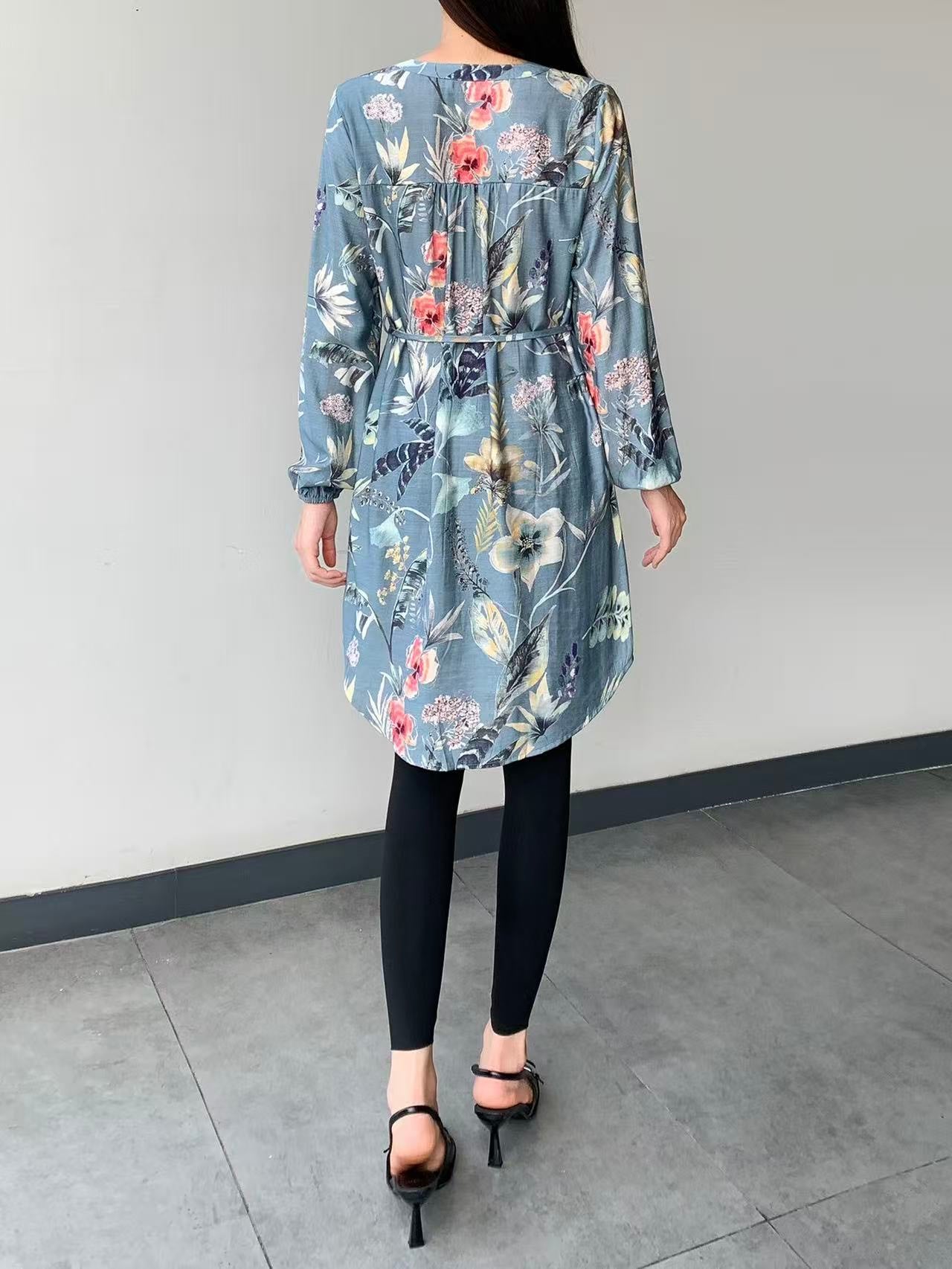 Mixed Print Knee Dress (L-22127E )