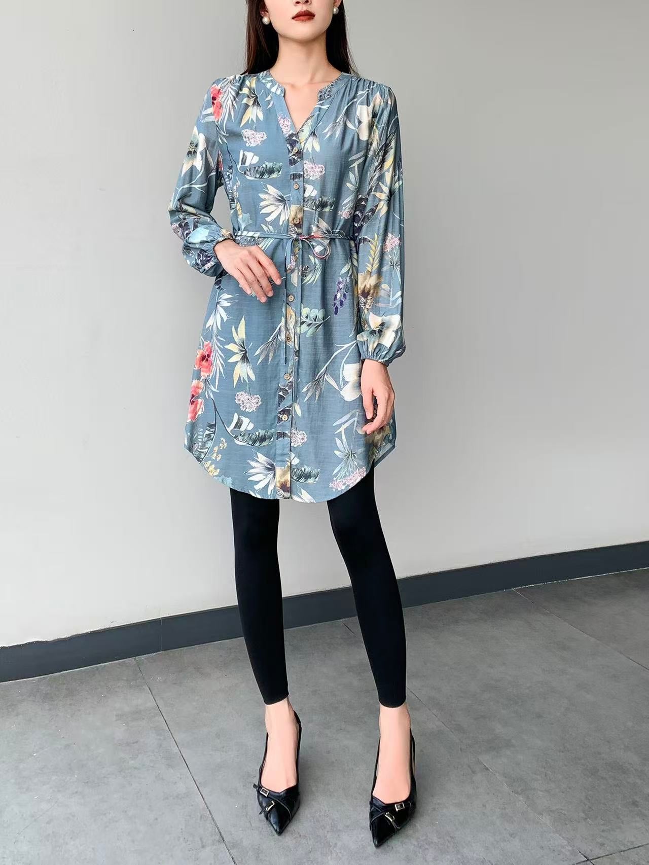 Mixed Print Knee Dress (L-22127E )