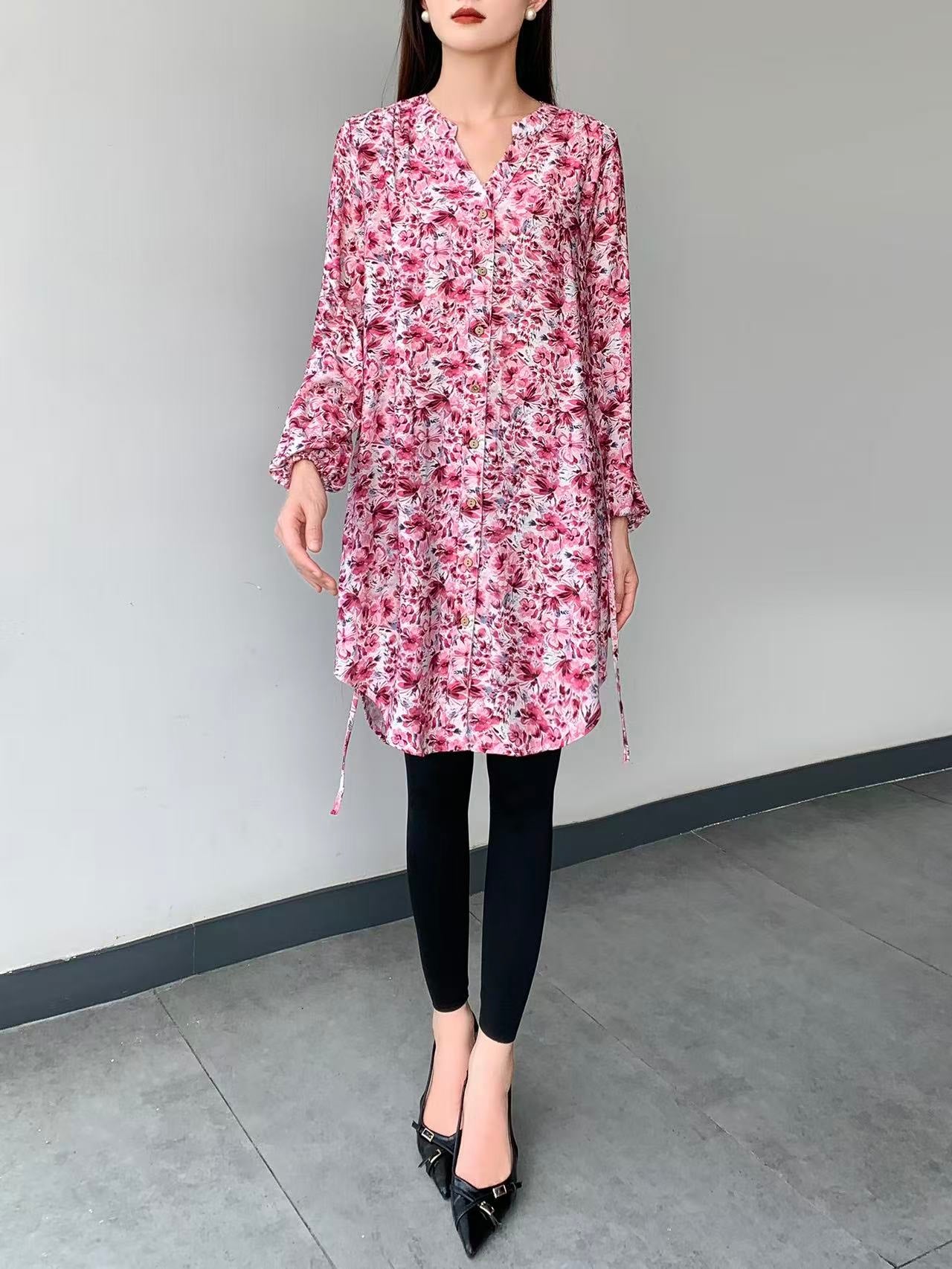 Mixed Print Knee Dress (L-22127E )