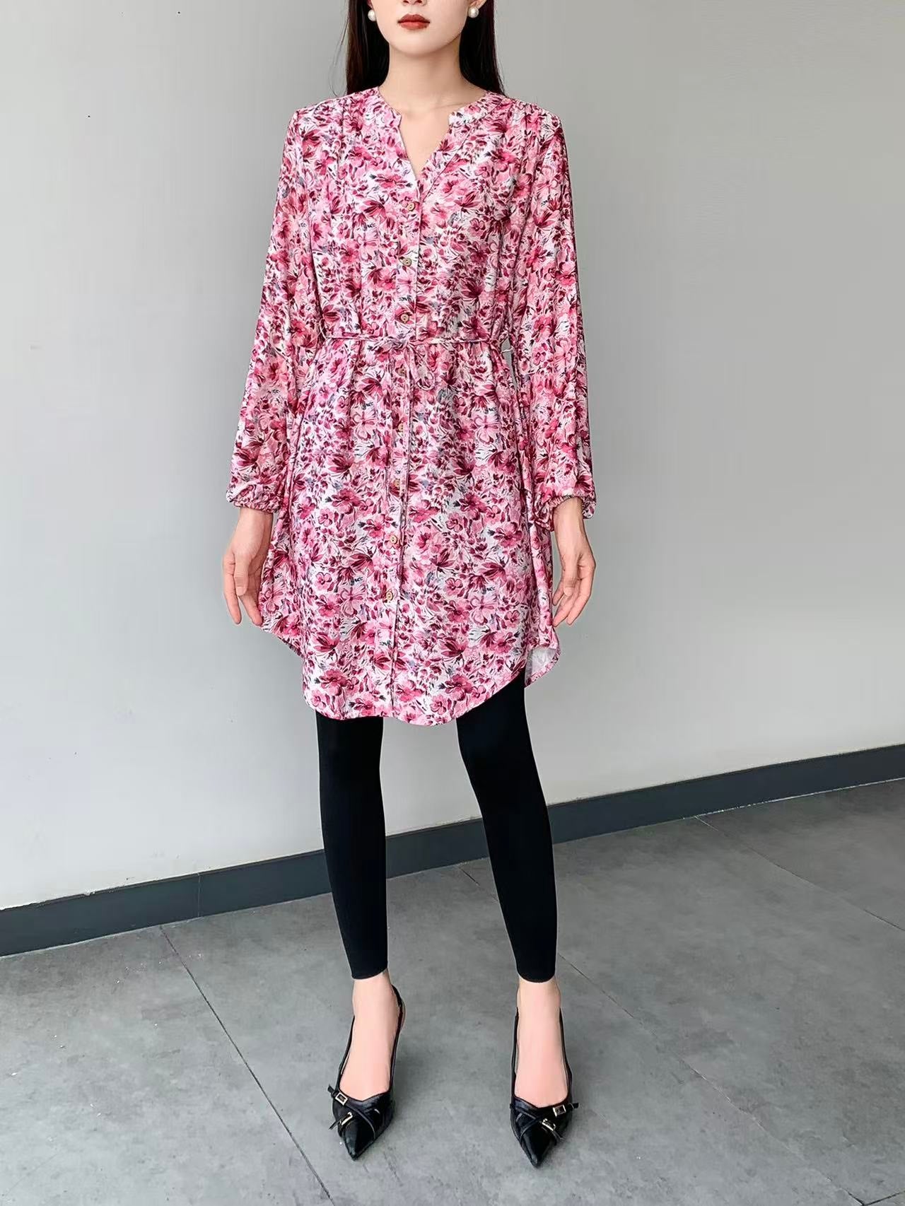 Mixed Print Knee Dress (L-22127E )