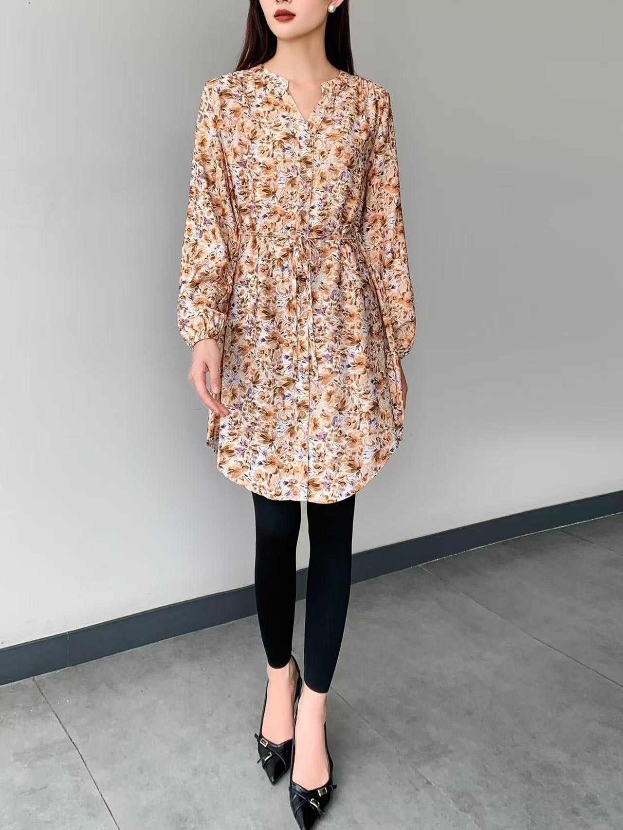 Mixed Print Knee Dress (L-22127E )