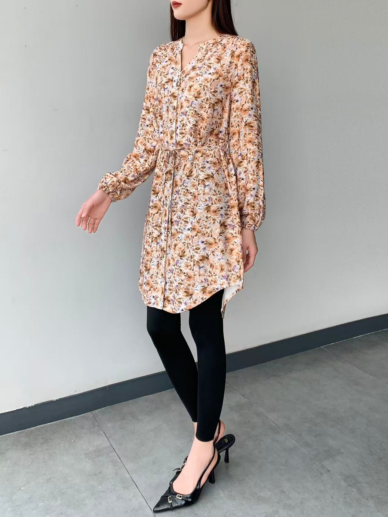 Mixed Print Knee Dress (L-22127E )