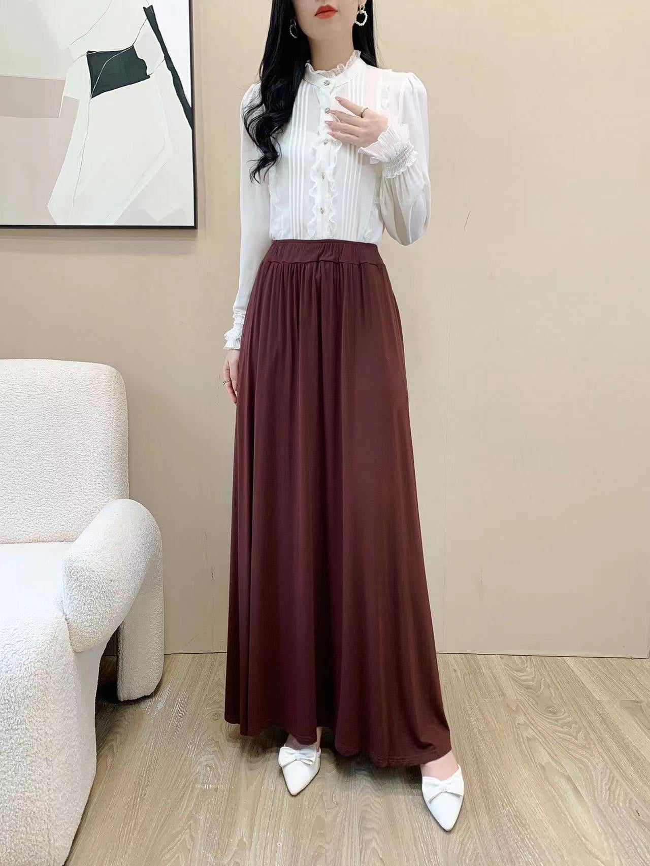 Pre Pleated Maxi Skirt (L-2312)