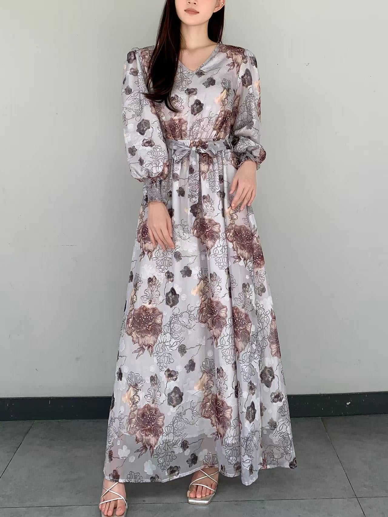 Bohemian Floral Chiffon Maxi Dress (L-235052 )