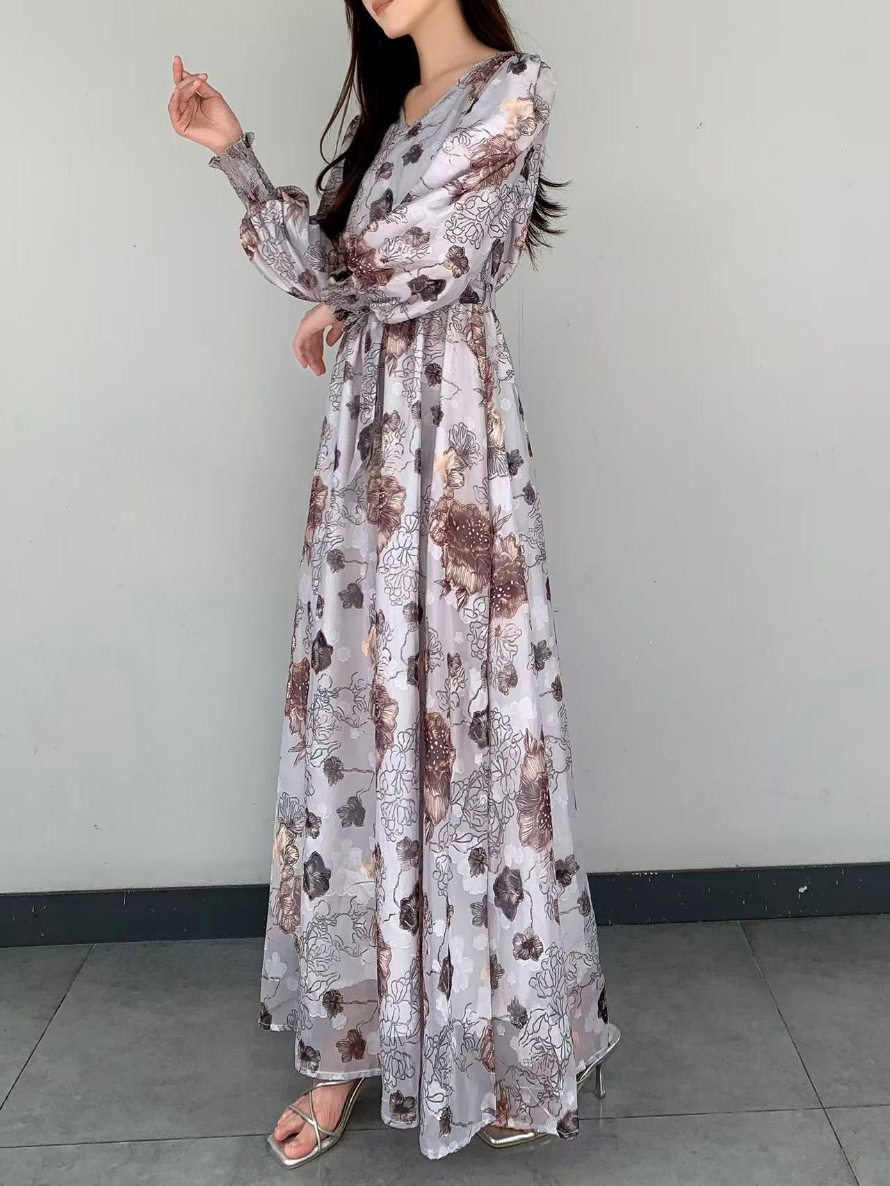 Bohemian Floral Chiffon Maxi Dress (L-235052 )