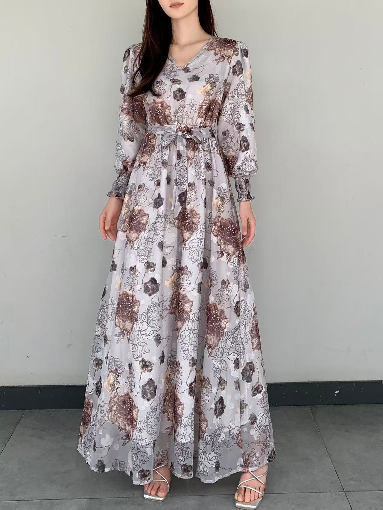 Bohemian Floral Chiffon Maxi Dress (L-235052 )