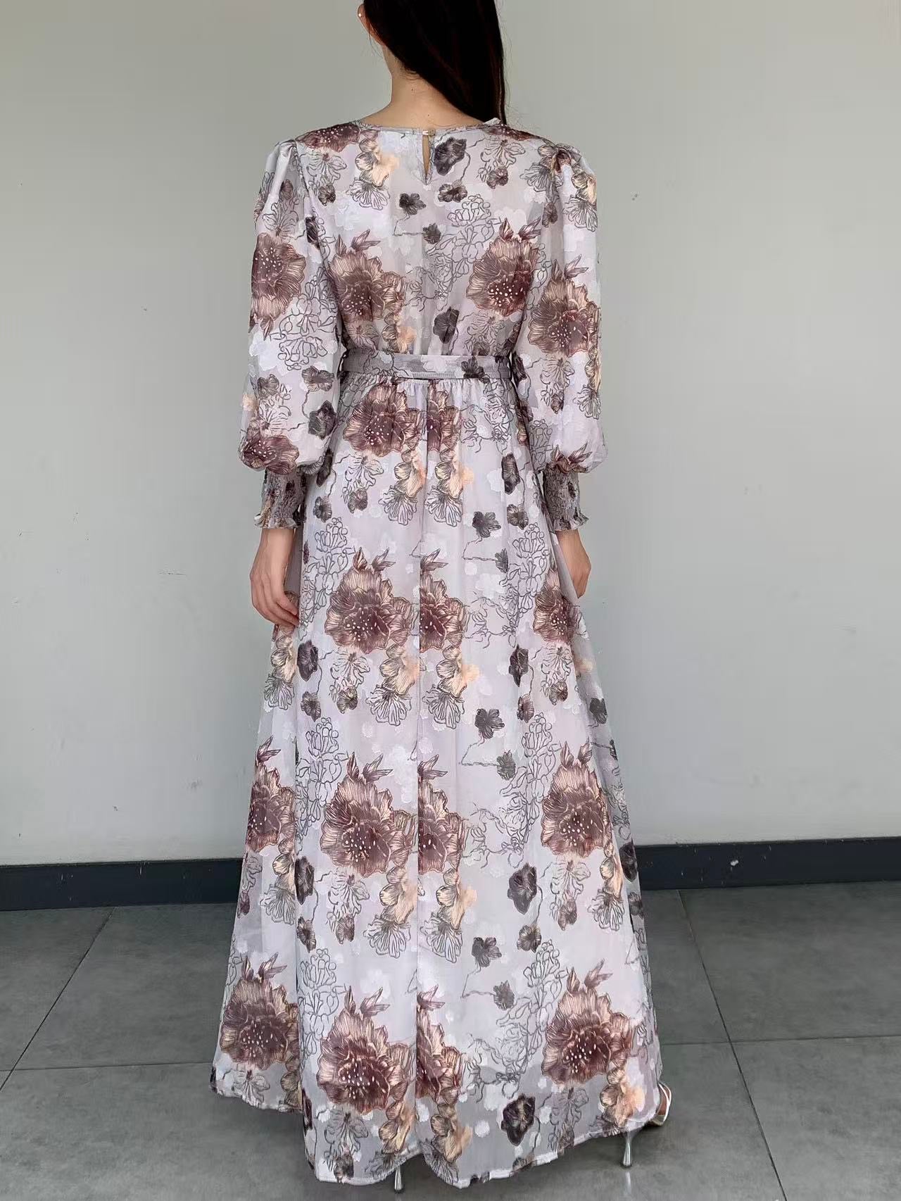 Bohemian Floral Chiffon Maxi Dress (L-235052 )