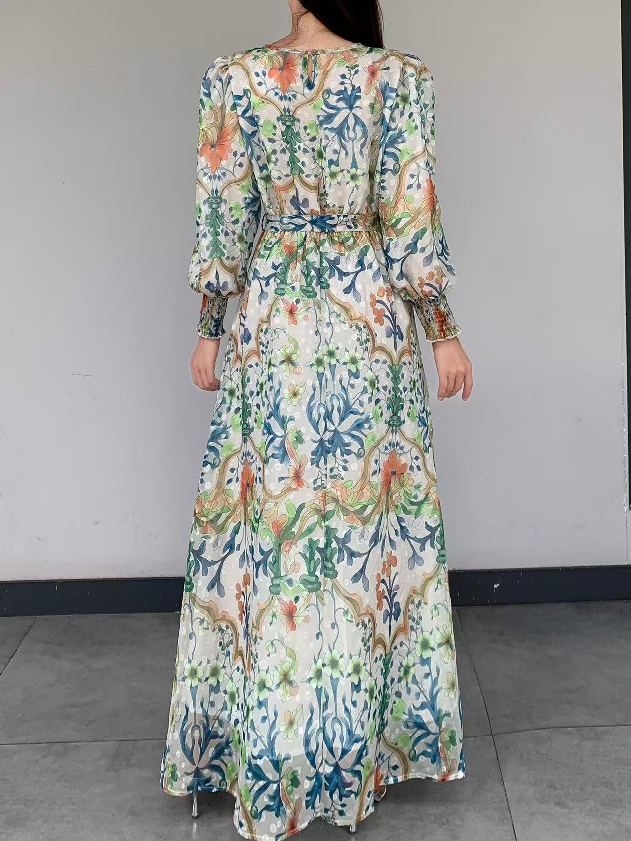Bohemian Floral Chiffon Maxi Dress (L-235052 )