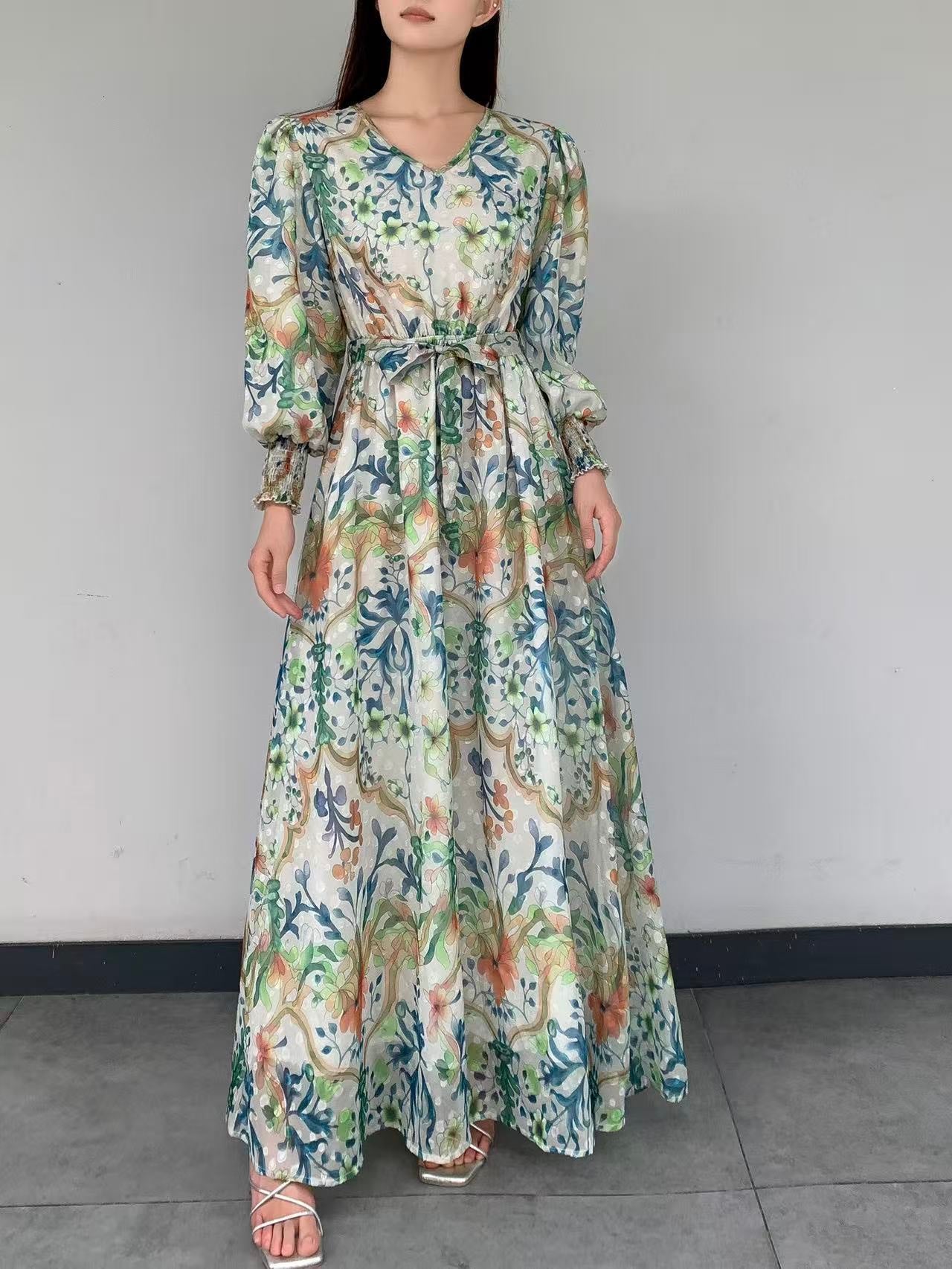 Bohemian Floral Chiffon Maxi Dress (L-235052 )