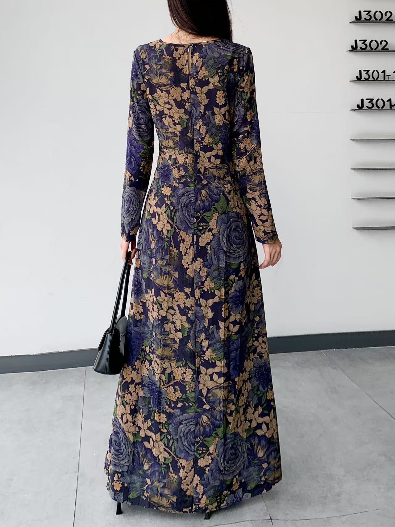 Floral Belt Maxi Dress (L-24807)