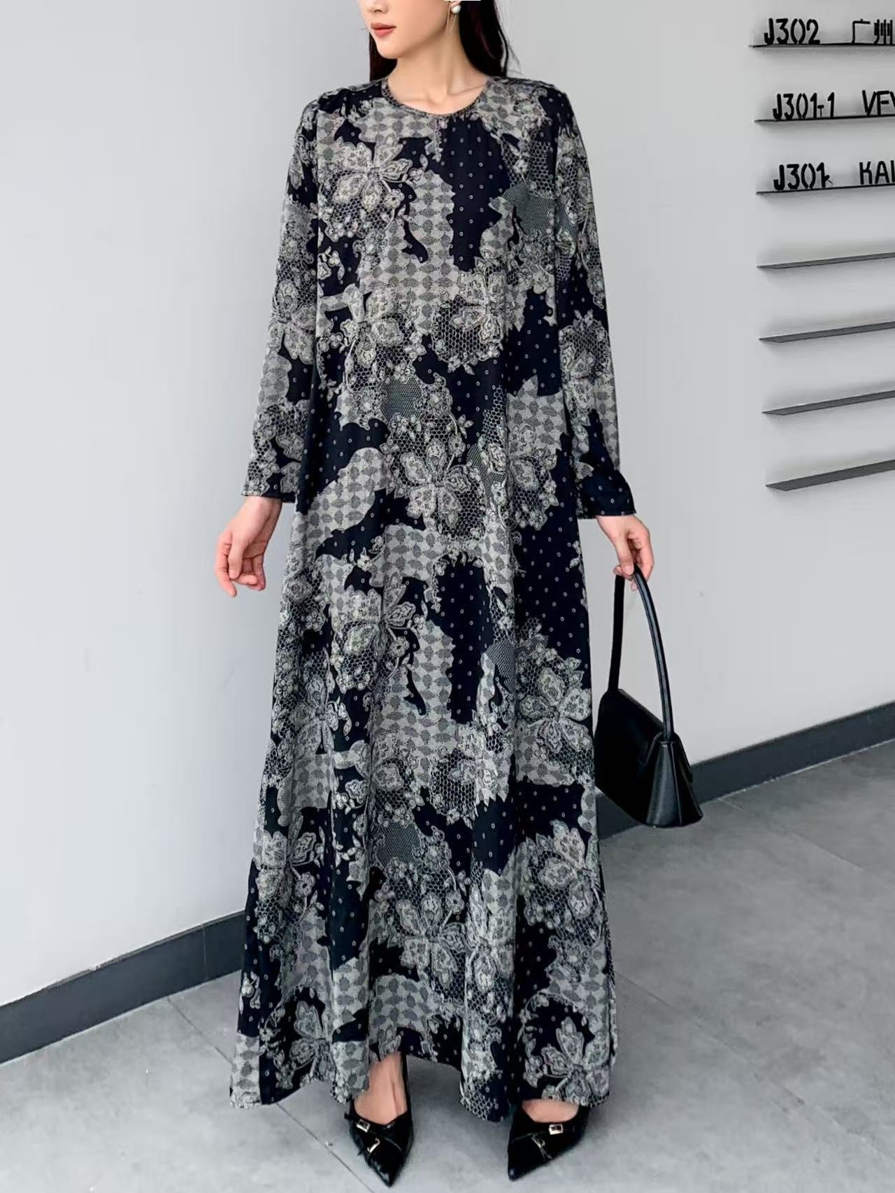 Floral Belt Maxi Dress (L-24807)