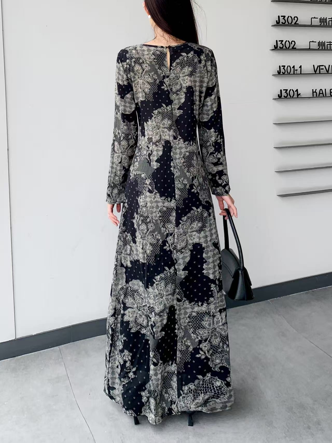 Floral Belt Maxi Dress (L-24807)