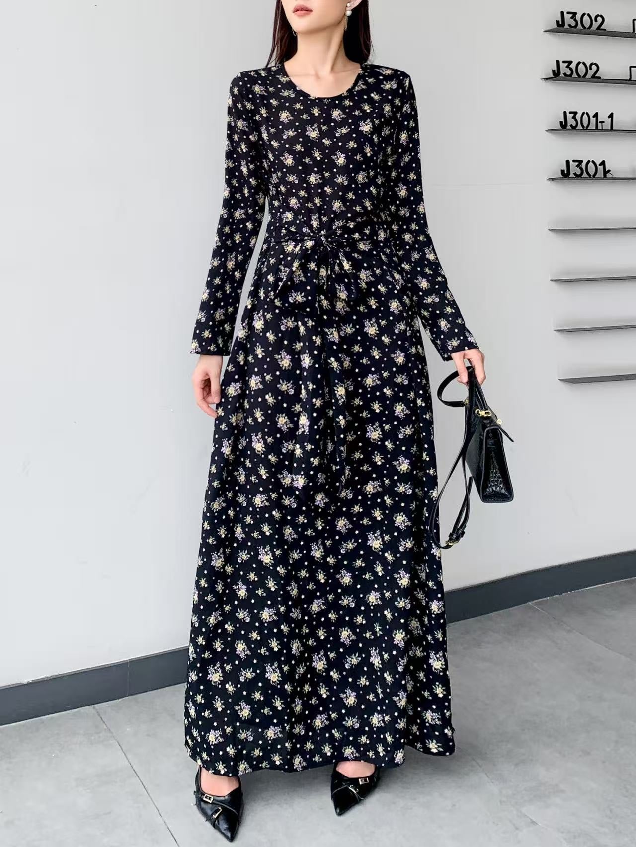 Floral Black Dress (L-24807)