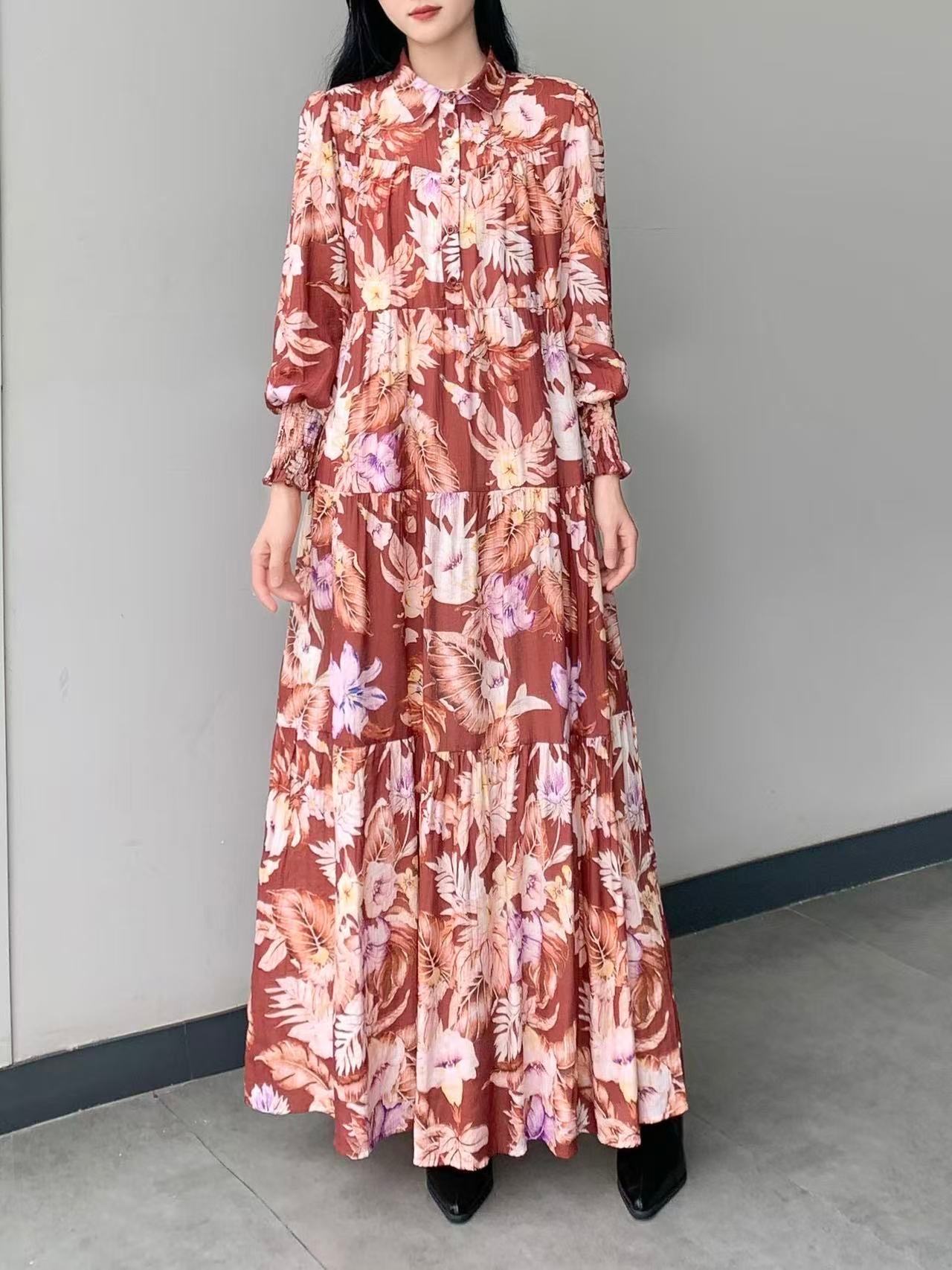 Floral Print Maxi Dress (L-24909 )