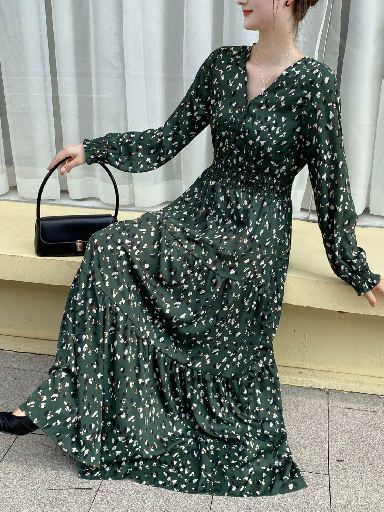 Hibiscus Print Green Maxi Dress (L-20062)