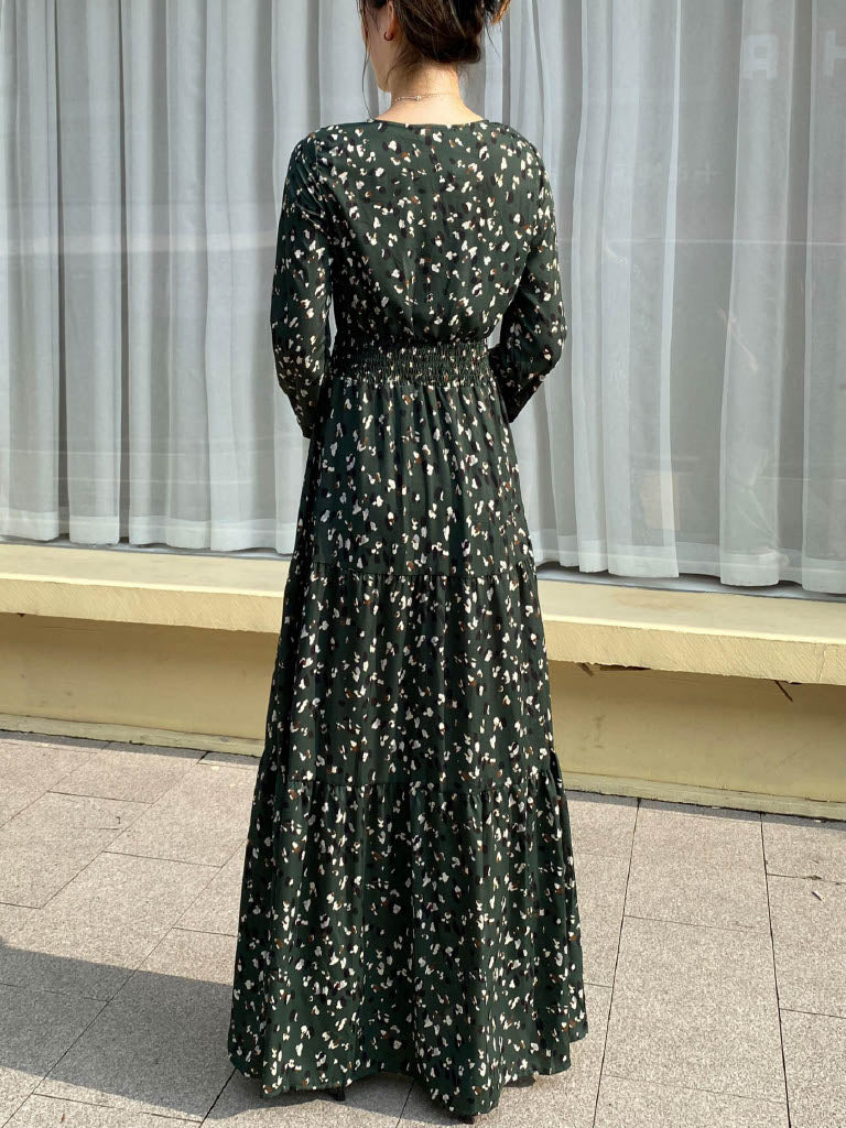 Hibiscus Print Green Maxi Dress (L-20062)