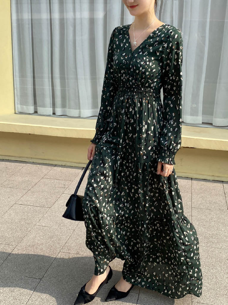 Hibiscus Print Green Maxi Dress (L-20062)