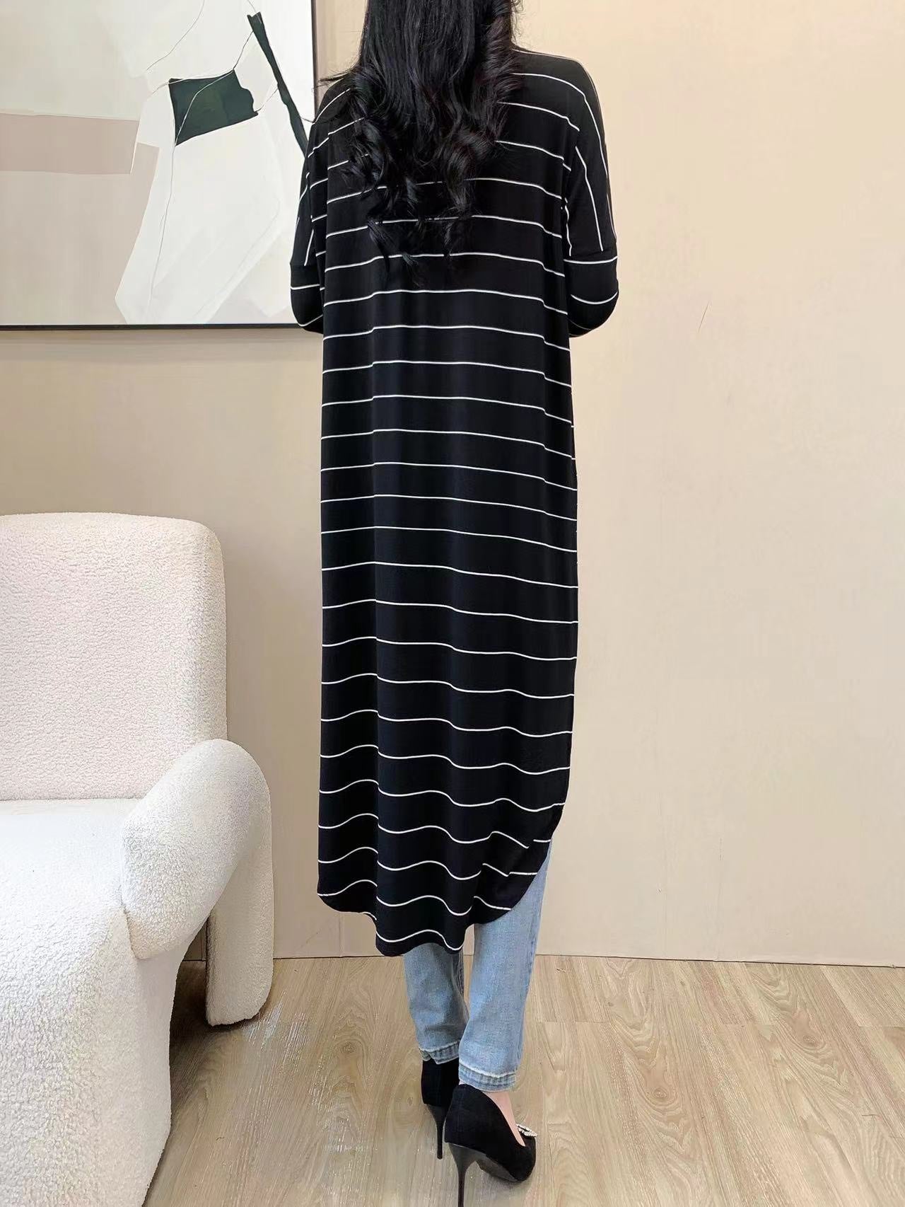 Baggy Striped Shirt Maxi Dress (L-19030)