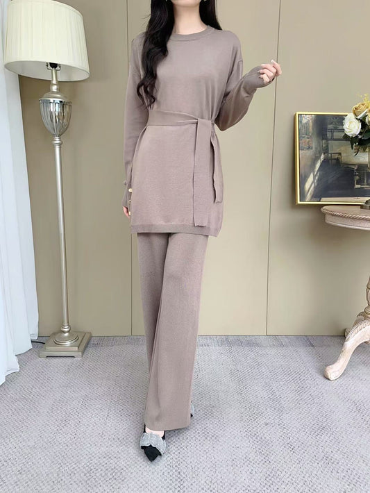 Knit Sleeve Sweater with Gold Button (L-20085D)
