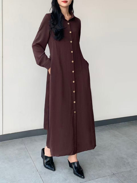 Collared Button Maxi Dress With  Pockets (L-20089A-1)