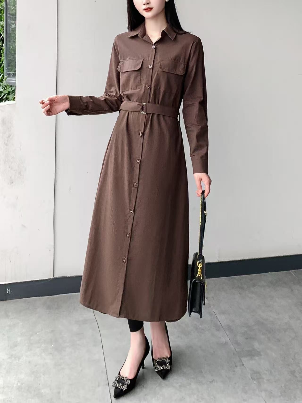 Linen Shirt Dress (L-20089C)
