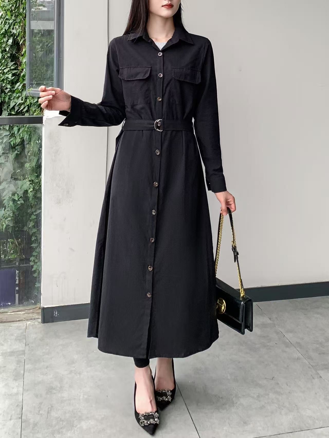 Linen Shirt Dress (L-20089C)