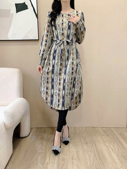 Abstract Floral Print Knee Dress (L-21319C)