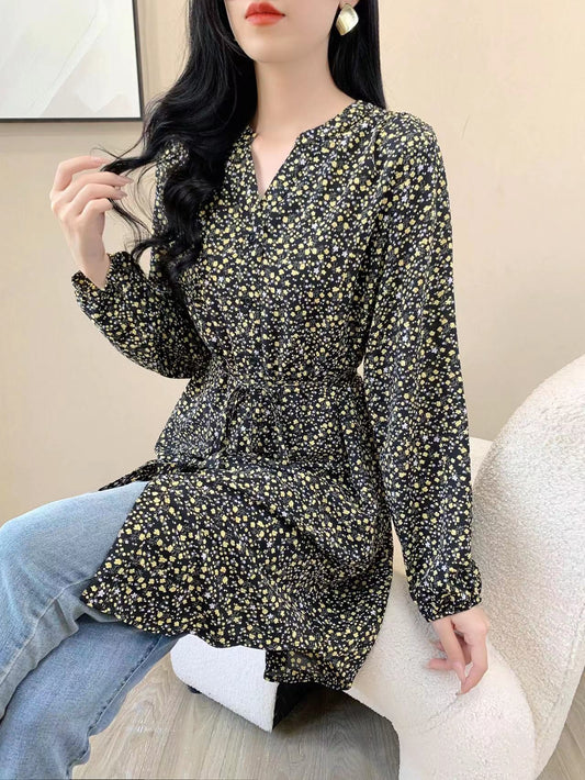 Black Pattern Knee Dress (L-22127D)