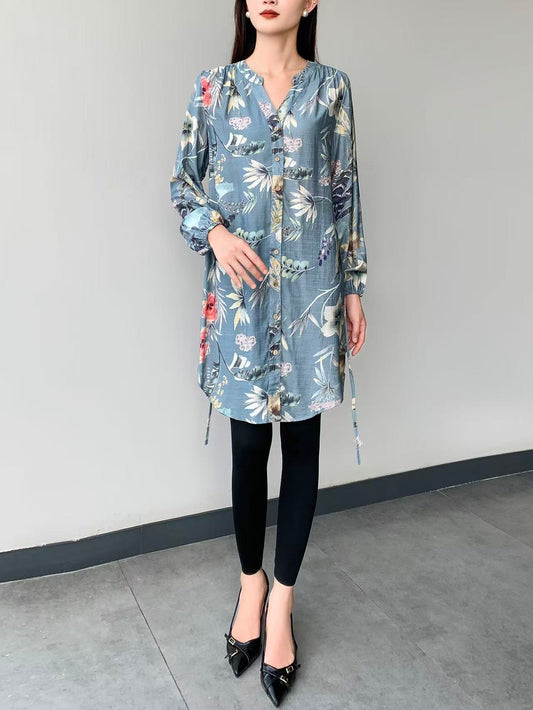 Mixed Print Knee Dress (L-22127E )