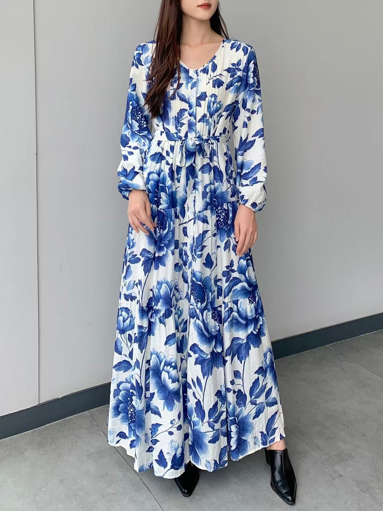 Large Floral Dress with Pockets (L-22128C )