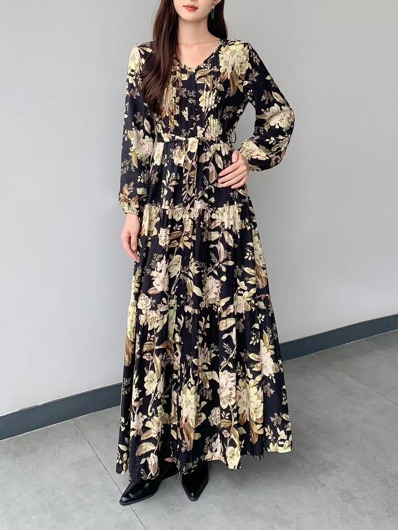 Large Floral Dress with Pockets (L-22128C )