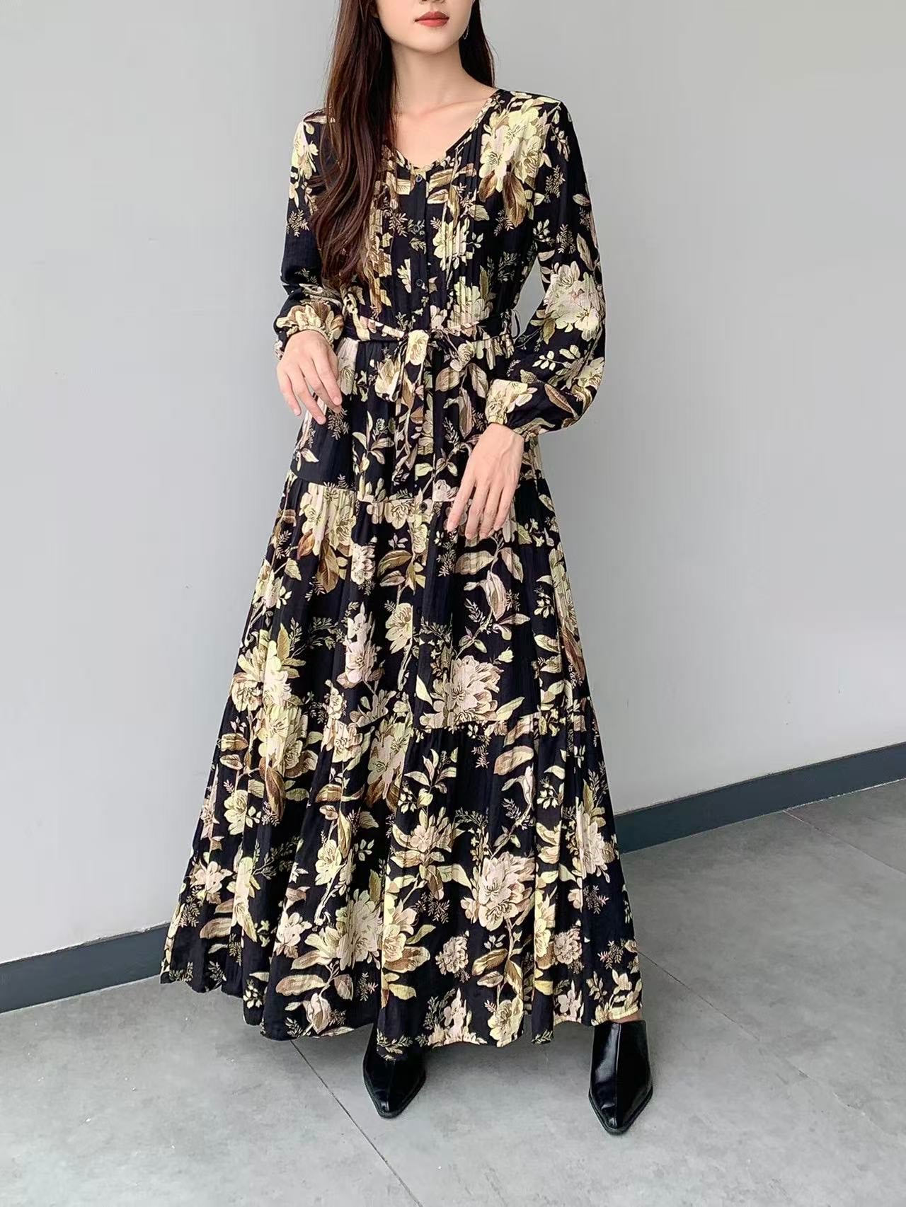 Large Floral Dress with Pockets (L-22128C )