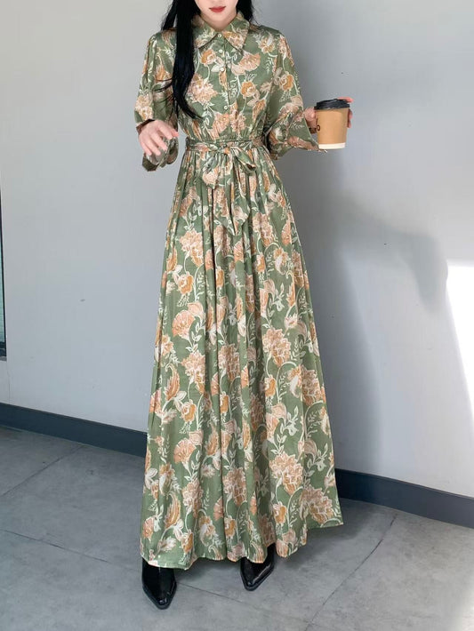 Silk  Flora Maxi Dress ( L-23121 )