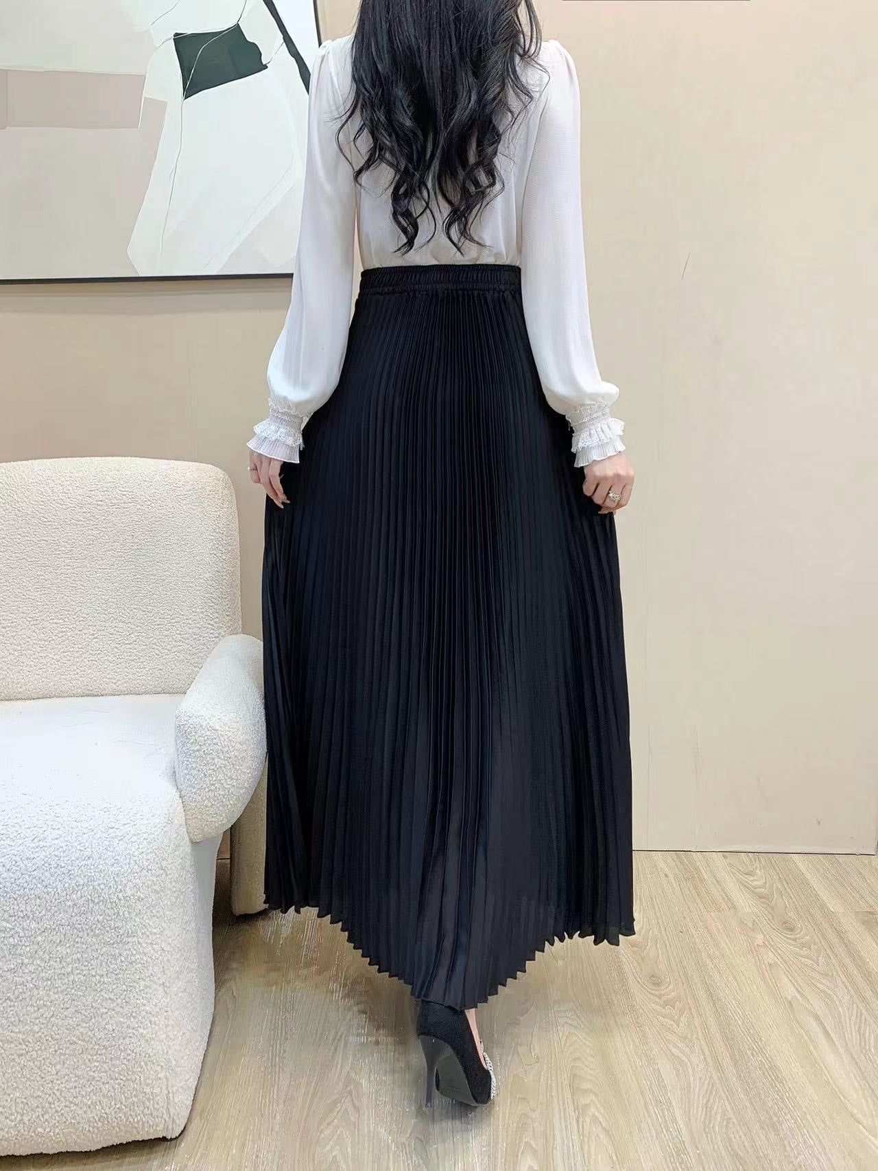 Silk Pleated Maxi Skirt (L-23205)