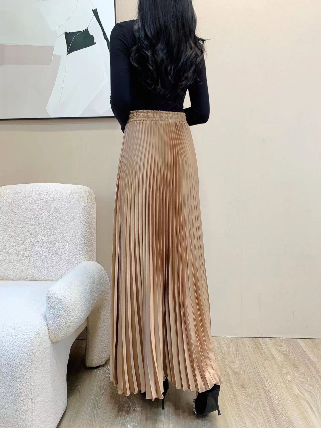 Silk Pleated Maxi Skirt (L-23205)