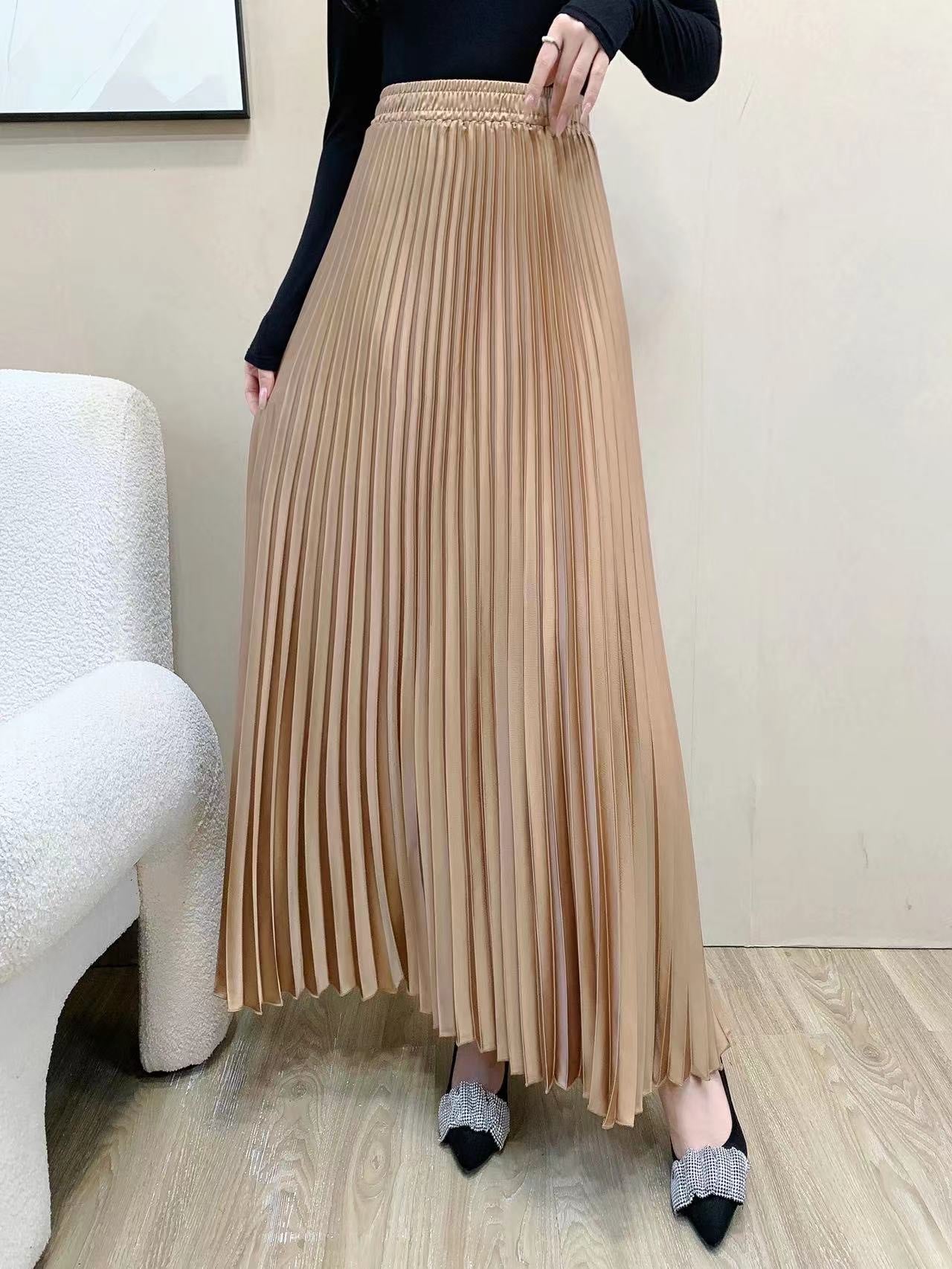 Silk Pleated Maxi Skirt (L-23205)