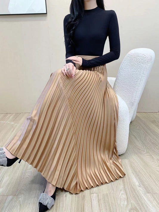 Silk Pleated Maxi Skirt (L-23205)