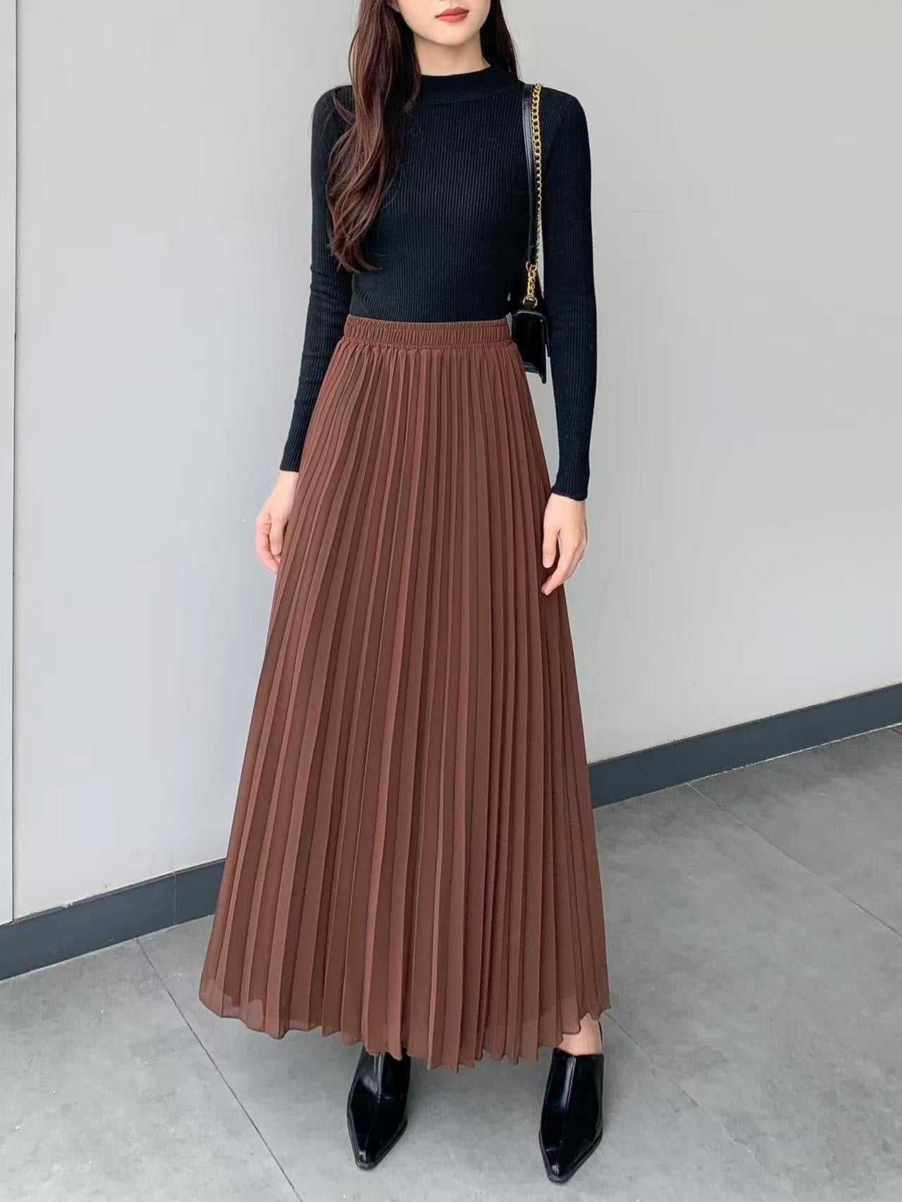 Chiffon Pleated Maxi Skirt (L-23303)