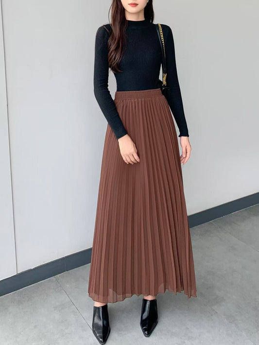 Chiffon Pleated Maxi Skirt (L-23303)