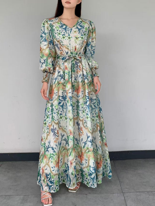 Bohemian Floral Chiffon Maxi Dress (L-235052 )