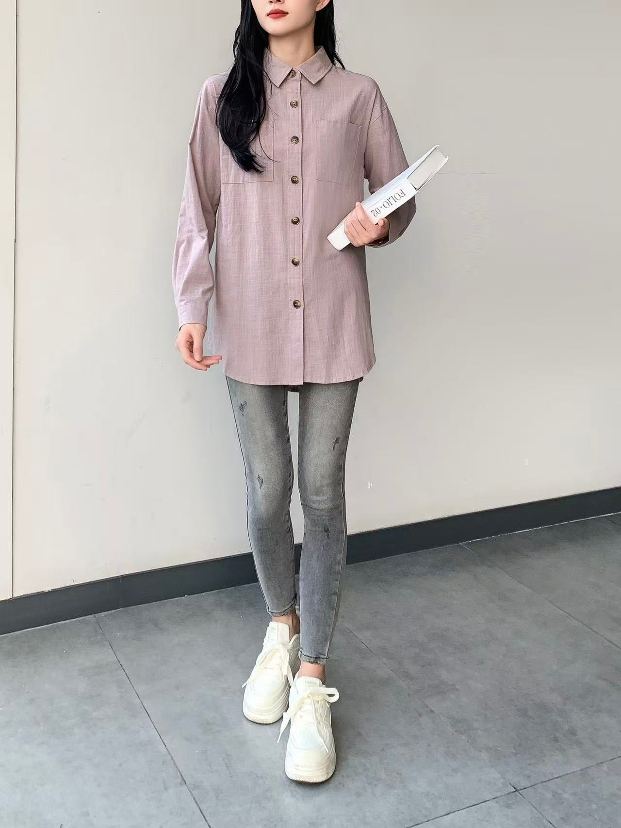 Long Sleeve Linen Top (L-24302A)