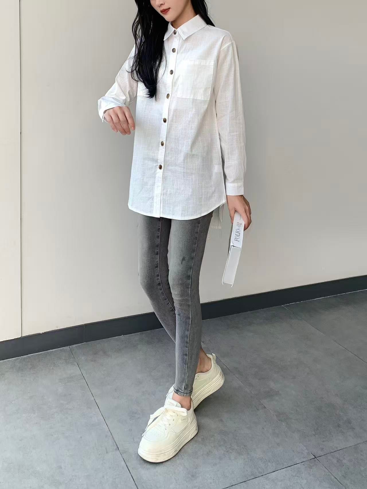 Long Sleeve Linen Top (L-24302A)