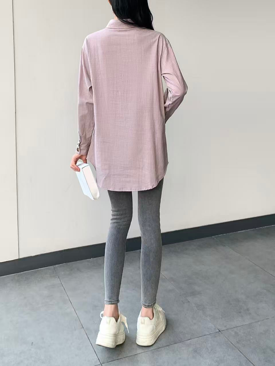 Long Sleeve Linen Top (L-24302A)