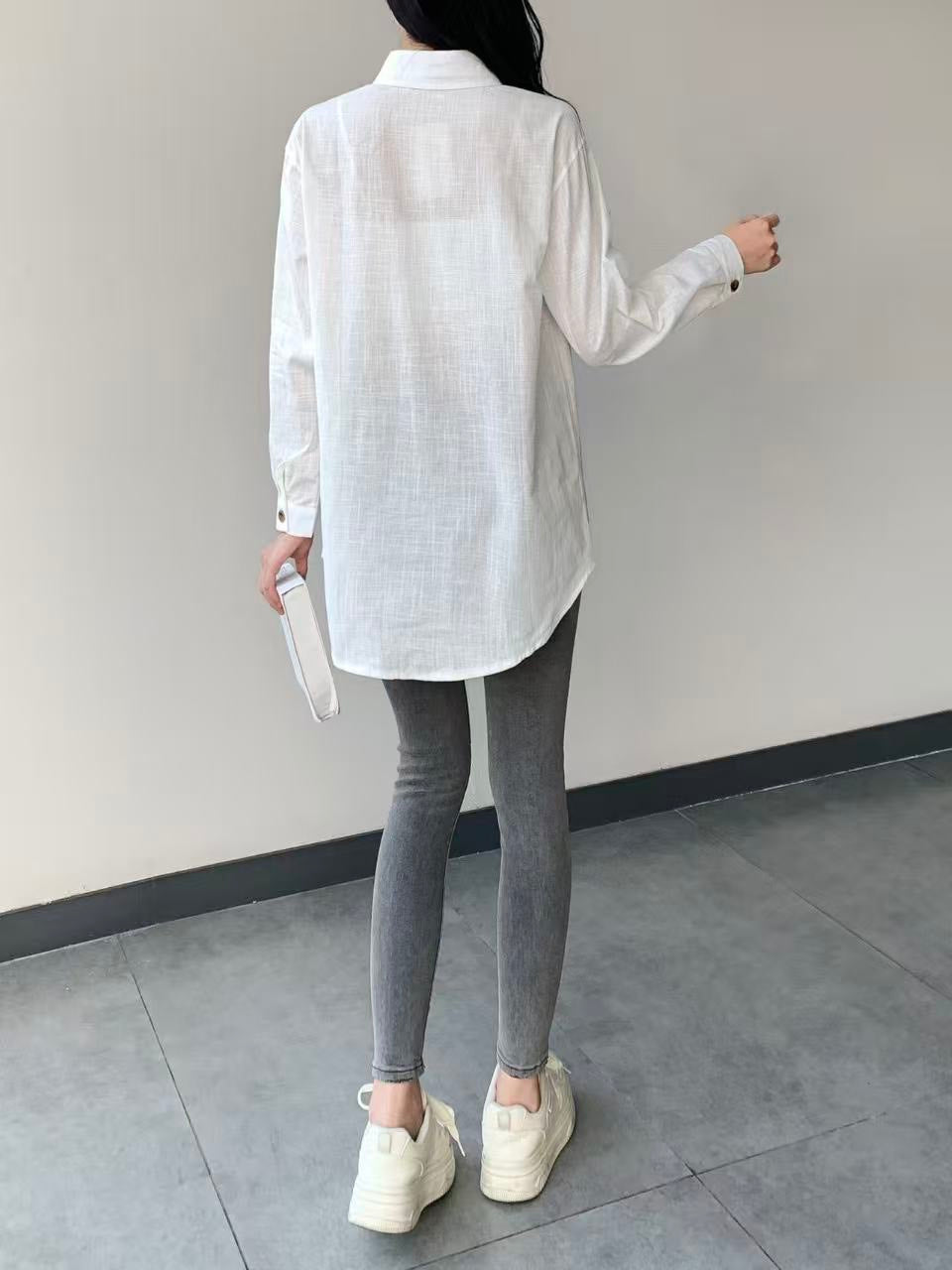 Long Sleeve Linen Top (L-24302A)