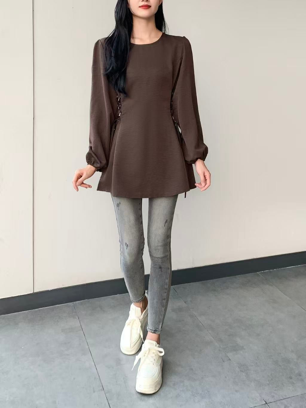 Side Tie Long-Sleeve Top (L-25908)