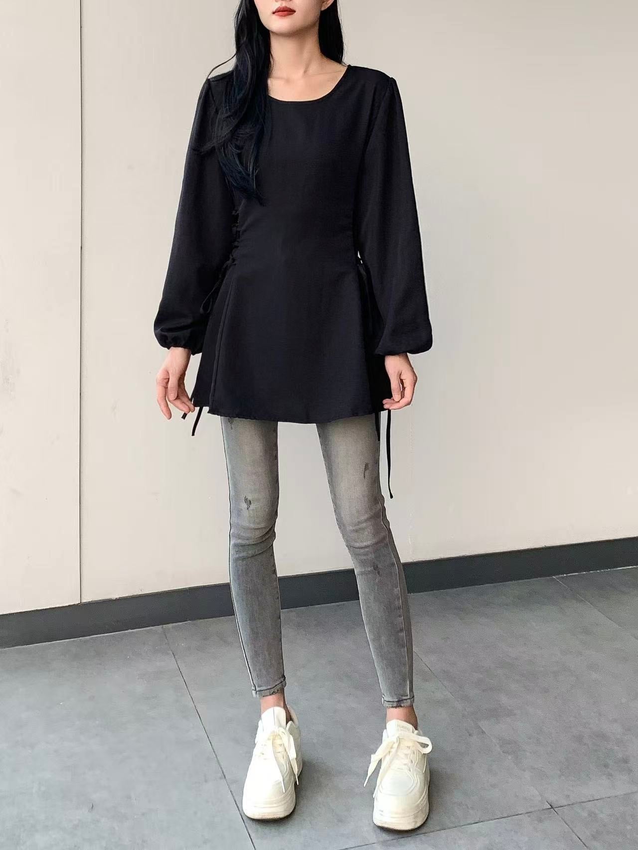 Side Tie Long-Sleeve Top (L-25908)