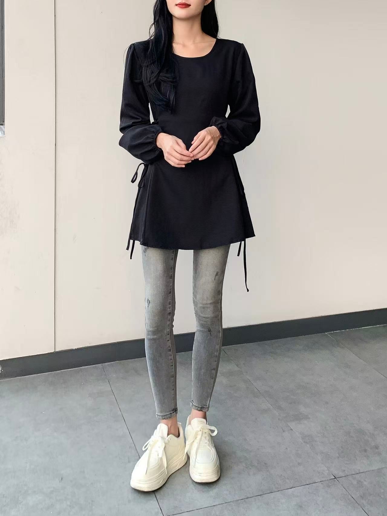 Side Tie Long-Sleeve Top (L-25908)