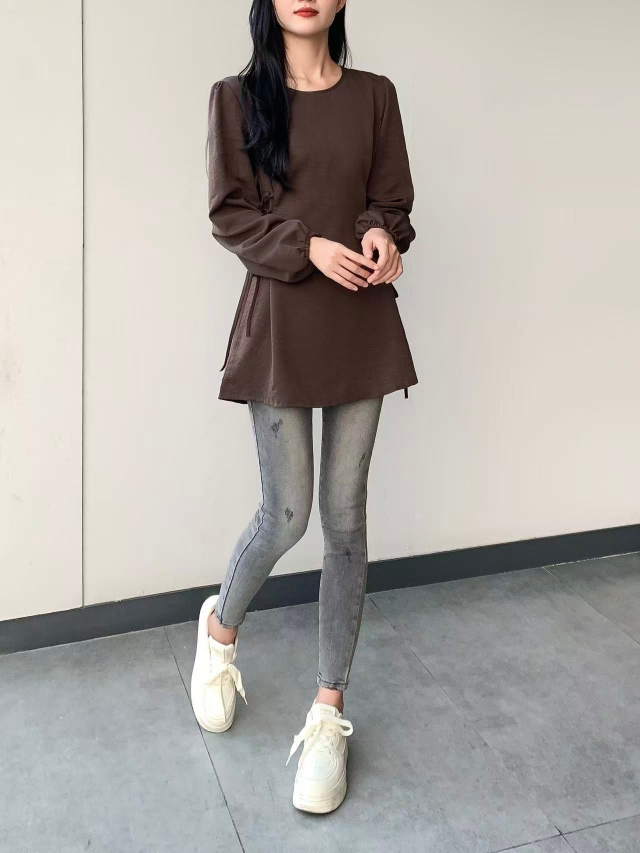 Side Tie Long-Sleeve Top (L-25908)