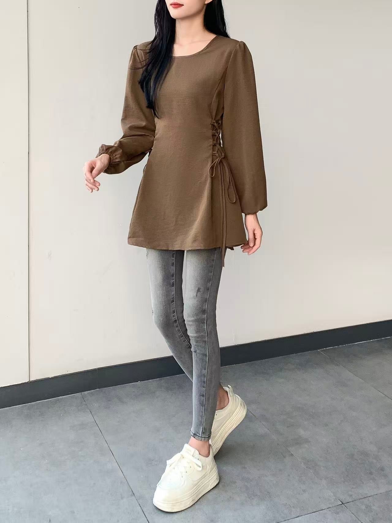 Side Tie Long-Sleeve Top (L-25908)